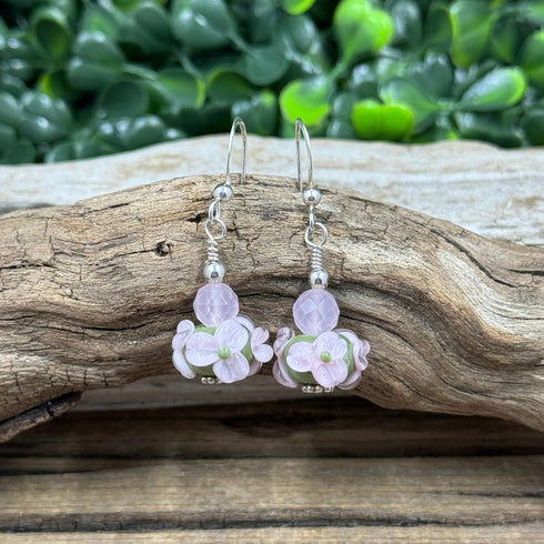 Olive and Pink Flower Lampwork Glass Earrings Earrings