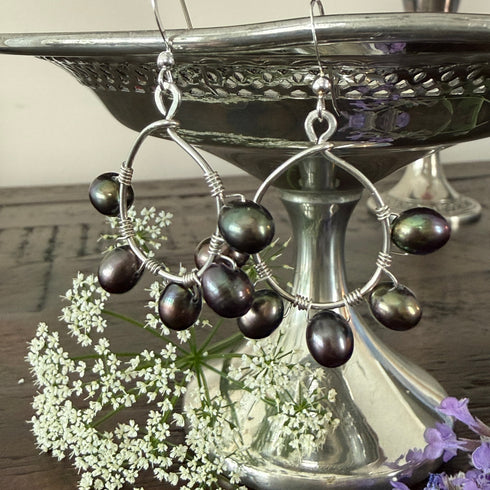 Peacock Pearl Wire Wrapped Hoop Earrings Earrings