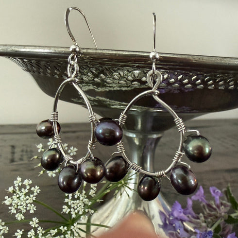 Peacock Pearl Wire Wrapped Hoop Earrings Earrings