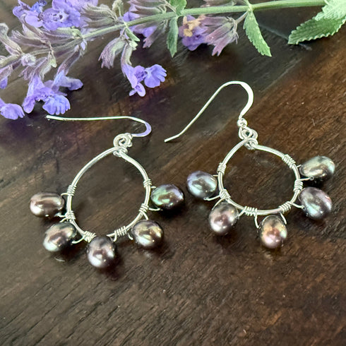 Peacock Pearl Wire Wrapped Hoop Earrings Earrings