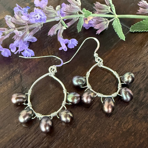 Peacock Pearl Wire Wrapped Hoop Earrings Earrings