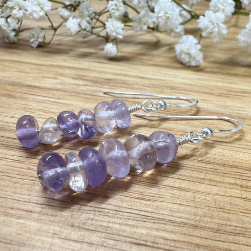 Tumbled Amethyst Drop Earrings, 1.5" Sterling Hooks Earrings
