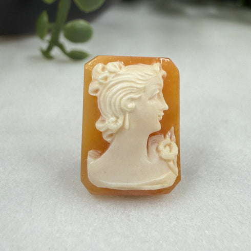 Confessions: 16x12 Hand-Carved Shell Cameo – Octagon Lady with Floral Detail Gems