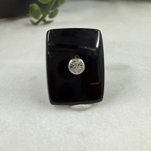 Vintage Black Onyx Cabochon with Crystal Inset 17x13mm Loose Gemstones