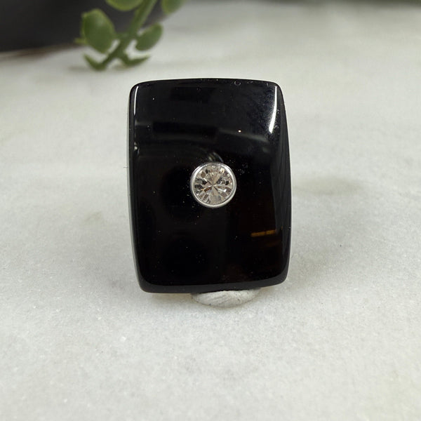 Vintage Black Onyx Cabochon with Crystal Inset 17x13mm Loose Gemstones