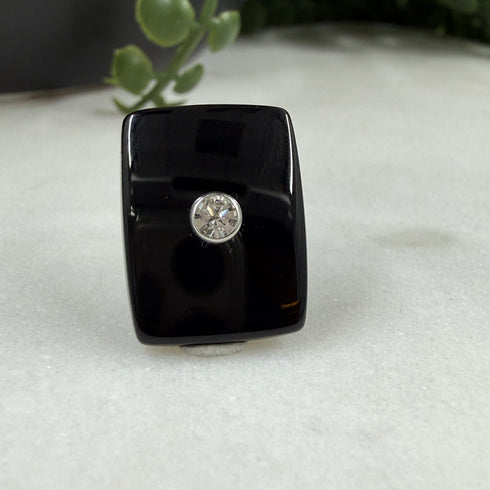 Vintage Black Onyx Cabochon with Crystal Inset 17x13mm Loose Gemstones