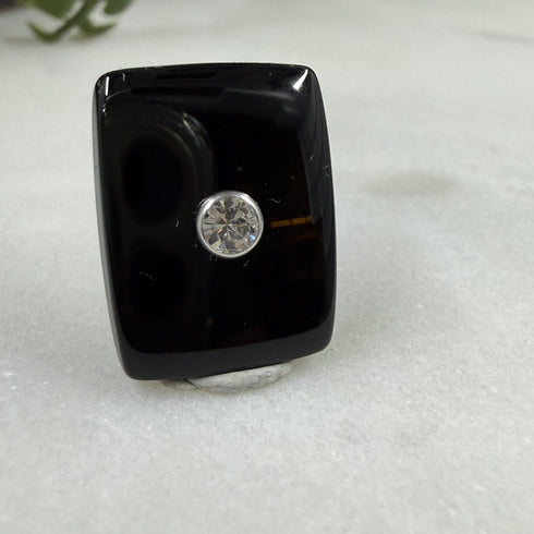 Vintage Black Onyx Cabochon with Crystal Inset 17x13mm Loose Gemstones