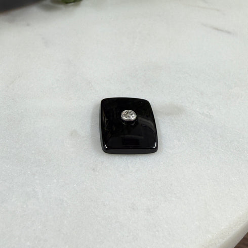 Vintage Black Onyx Cabochon with Crystal Inset 17x13mm Loose Gemstones