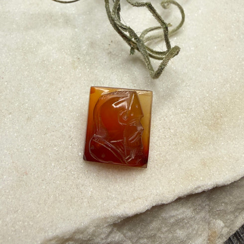 Vintage Carved Carnelian Cameo Roman Soldier Portrait 14x12mm Loose Gemstones