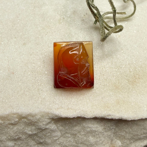 Vintage Carved Carnelian Cameo Roman Soldier Portrait 14x12mm Loose Gemstones