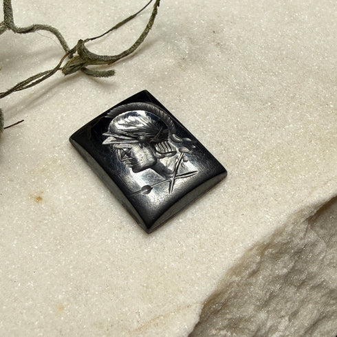Vintage Carved Hematite Intaglio Roman Soldier 20x15mm Loose Gemstones