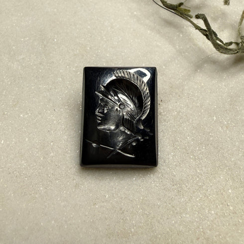 Vintage Carved Hematite Intaglio Roman Soldier 20x15mm Loose Gemstones