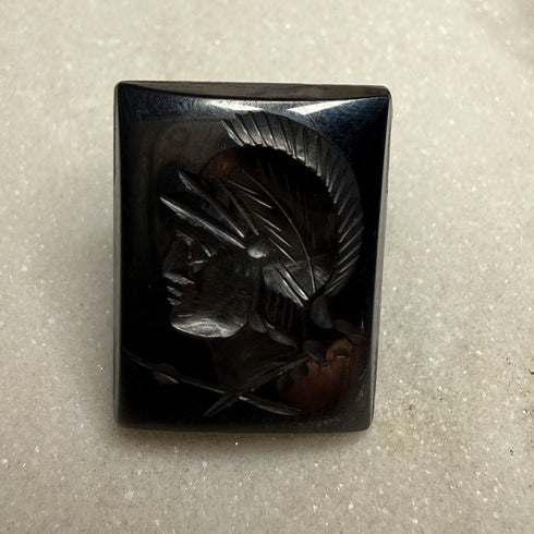 Vintage Carved Hematite Intaglio Roman Soldier 20x15mm Loose Gemstones