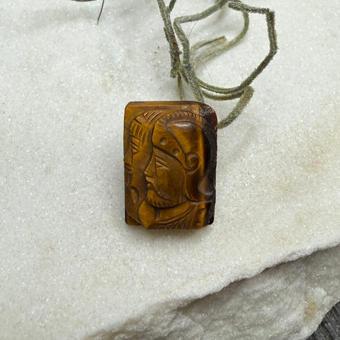 Vintage Carved Tiger's Eye Double Portrait Cameo Two Helmeted Figures 16x12mm Loose Gemstones