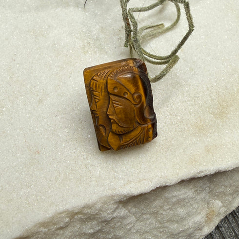 Vintage Carved Tiger's Eye Double Portrait Cameo Two Helmeted Figures 16x12mm Loose Gemstones