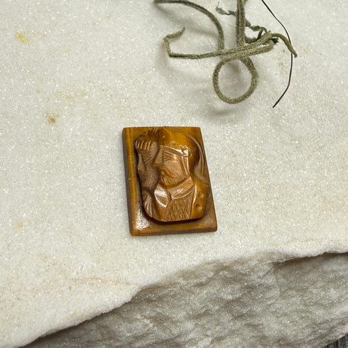 Vintage Carved Tiger's Eye Double Portrait Cameo Two Helmeted Figures 16x12mm Loose Gemstones