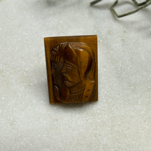 Vintage Carved Tiger's Eye Double Portrait Cameo Two Helmeted Figures 16x12mm Loose Gemstones