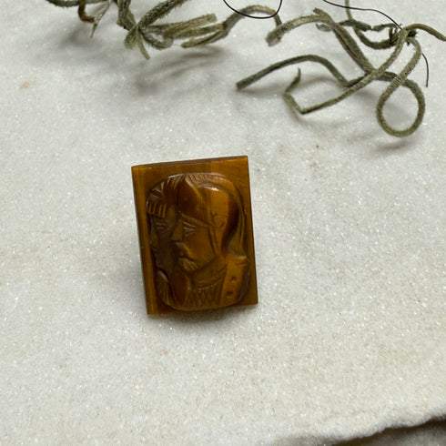 Vintage Carved Tiger's Eye Double Portrait Cameo Two Helmeted Figures 16x12mm Loose Gemstones