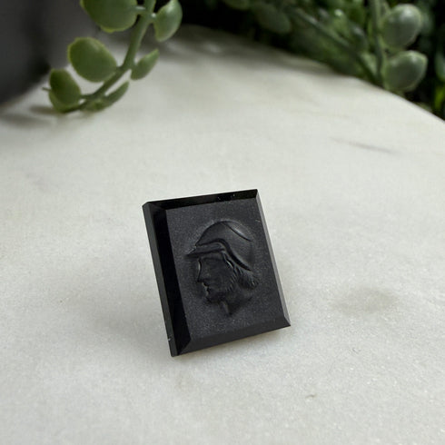 Vintage German Carved Black Onyx Cameo 14x12mm Leo Wolleman 1971 Loose Gemstones