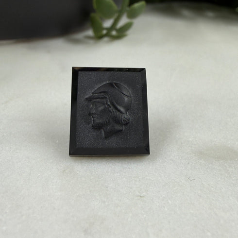 Vintage German Carved Black Onyx Cameo 14x12mm Leo Wolleman 1971 Loose Gemstones