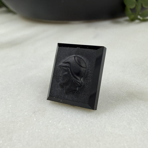 Vintage German Carved Black Onyx Cameo 14x12mm Leo Wolleman 1971 Loose Gemstones