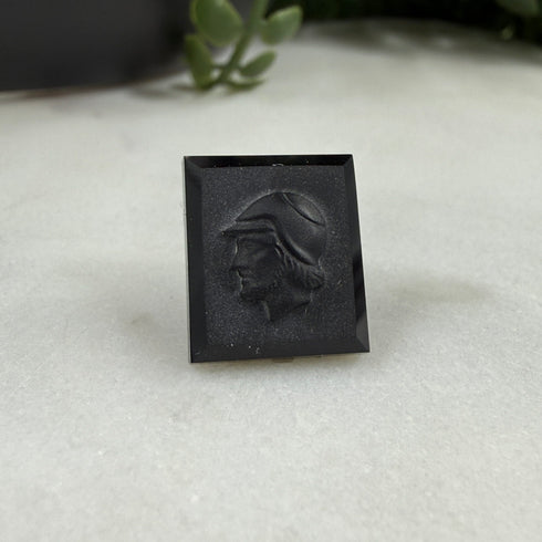Vintage German Carved Black Onyx Cameo 14x12mm Leo Wolleman 1971 Loose Gemstones