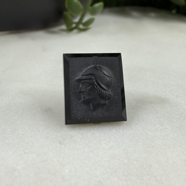 Vintage German Carved Black Onyx Cameo 14x12mm Leo Wolleman 1971 Loose Gemstones