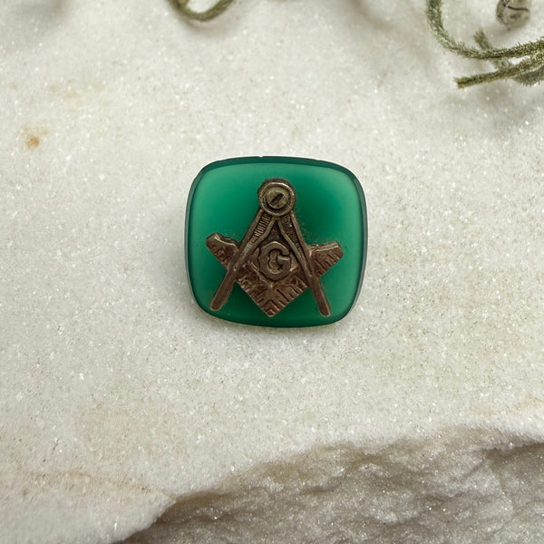 Vintage Masonic Square Compass Emblem Green Onyx Cabochon 12x12mm Pre-1974 Loose Gemstones