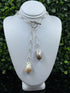 16-Inch Sterling Silver Lariat Necklace with Dual Baroque Pearls - Light Purple and Cream with Iridescent Nacre Necklaces