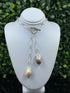 16-Inch Sterling Silver Lariat Necklace with Dual Baroque Pearls - Light Purple and Cream with Iridescent Nacre Necklaces