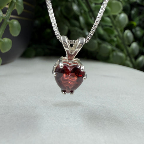 Natural Garnet Buff Top Faceted 7mm Heart Pendant Sterling Silver Necklace Necklaces