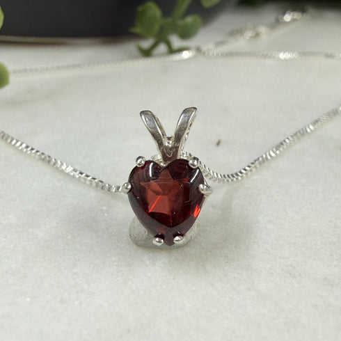 Natural Garnet Buff Top Faceted 7mm Heart Pendant Sterling Silver Necklace Necklaces