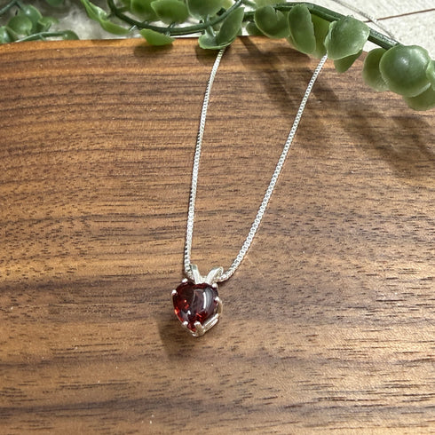 Natural Garnet Buff Top Faceted 7mm Heart Pendant Sterling Silver Necklace Necklaces