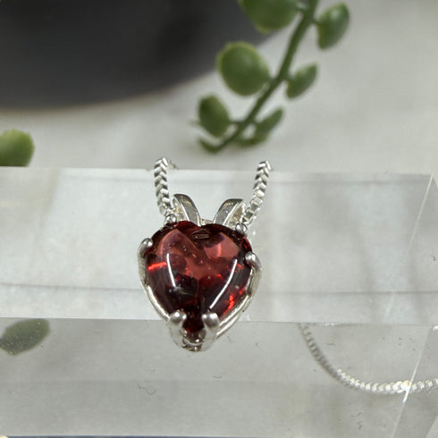 Natural Garnet Buff Top Faceted 7mm Heart Pendant Sterling Silver Necklace Necklaces