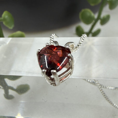 Natural Garnet Buff Top Faceted 7mm Heart Pendant Sterling Silver Necklace Necklaces