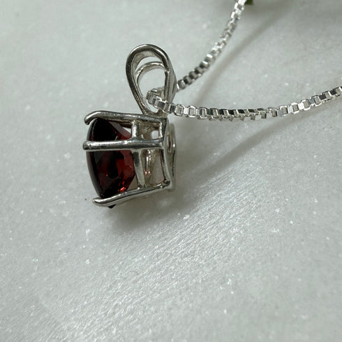 Natural Garnet Buff Top Faceted 7mm Heart Pendant Sterling Silver Necklace Necklaces