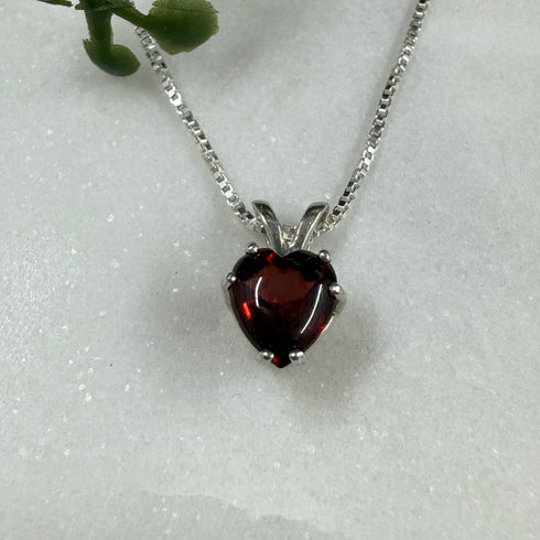 Natural Garnet Buff Top Faceted 7mm Heart Pendant Sterling Silver Necklace Necklaces