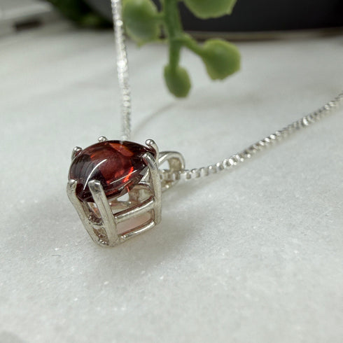 Natural Garnet Buff Top Faceted 7mm Heart Pendant Sterling Silver Necklace Necklaces