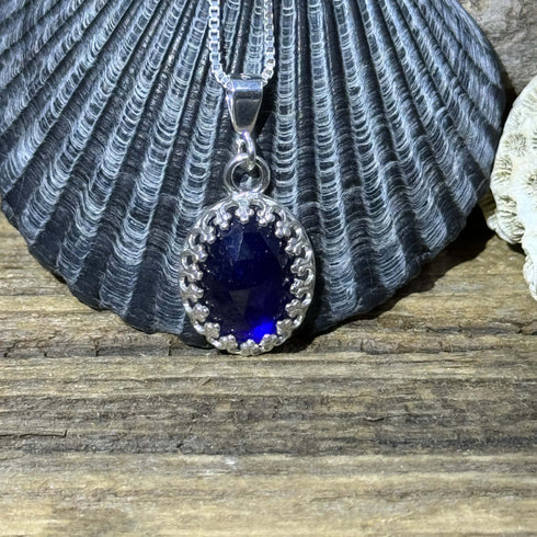 Thailand Blue Sapphire Sterling Silver Pendant Necklaces
