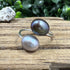 Grey and Peacock Pearl Adjustable Sterling Silver Ring Rings