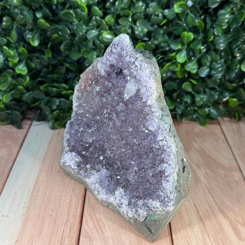 Amethyst Cut Base Geode 4"x4" with Calcite - Self Standing specimens