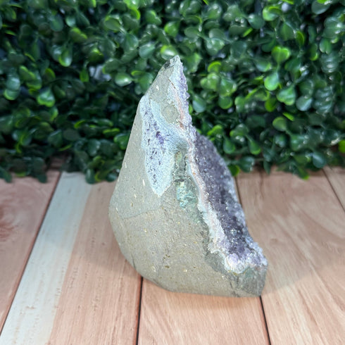 Amethyst Cut Base Geode 4"x4" with Calcite - Self Standing specimens