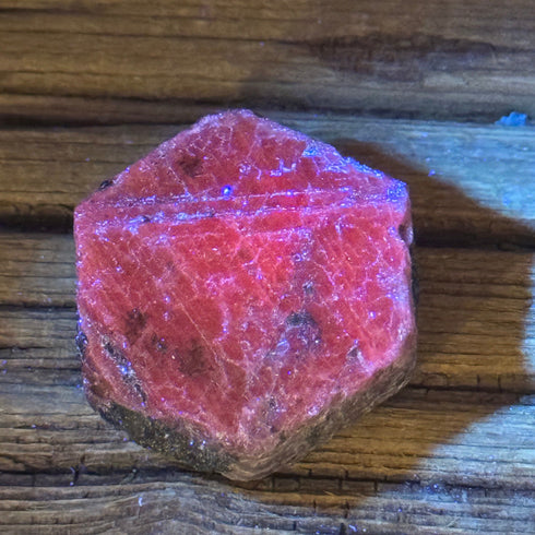 Buy Raw Ruby Crystal with Record Keepers from India | Natural Hexagonal Ruby Gemstone with Red Fluorescence specimens