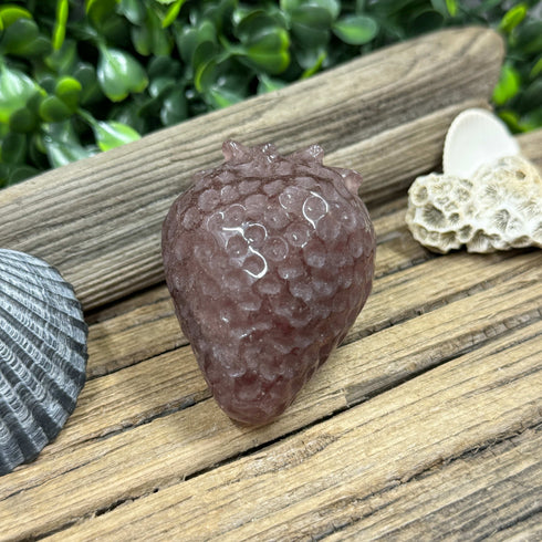 Carved Strawberry from Strawberry Quartz specimens