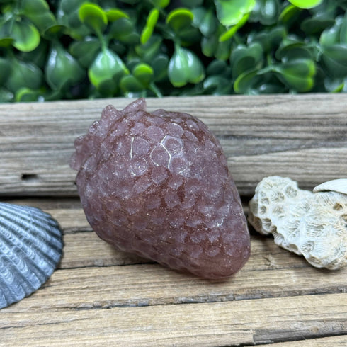 Carved Strawberry from Strawberry Quartz specimens