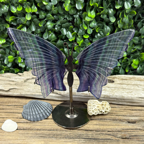Rainbow Fluorite Butterfly Carving with Stand – Gemstone Decor specimens