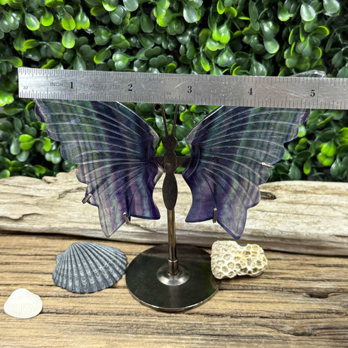 Rainbow Fluorite Butterfly Carving with Stand – Gemstone Decor specimens