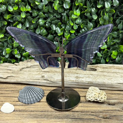 Rainbow Fluorite Butterfly Carving with Stand – Gemstone Decor specimens