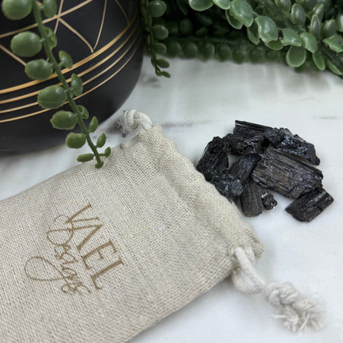 Small Bag of Black Tourmaline Crystals specimens
