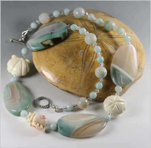Amazonite and Lampwork Necklace Beach Jewelry